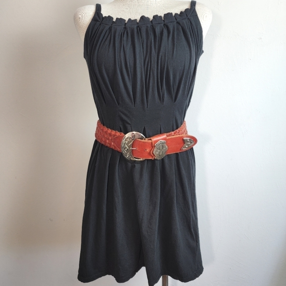 M M Couture By Miss Me Black Round Neck Pleated Top Women's Dress Size L